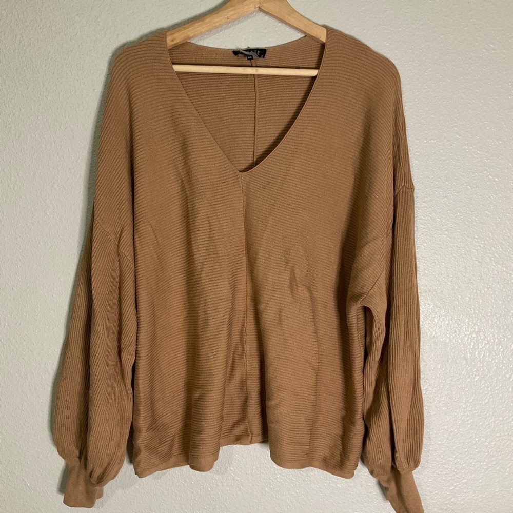 1 State Camel Balloon Sleeve V Neck Sweater Women’s XXL